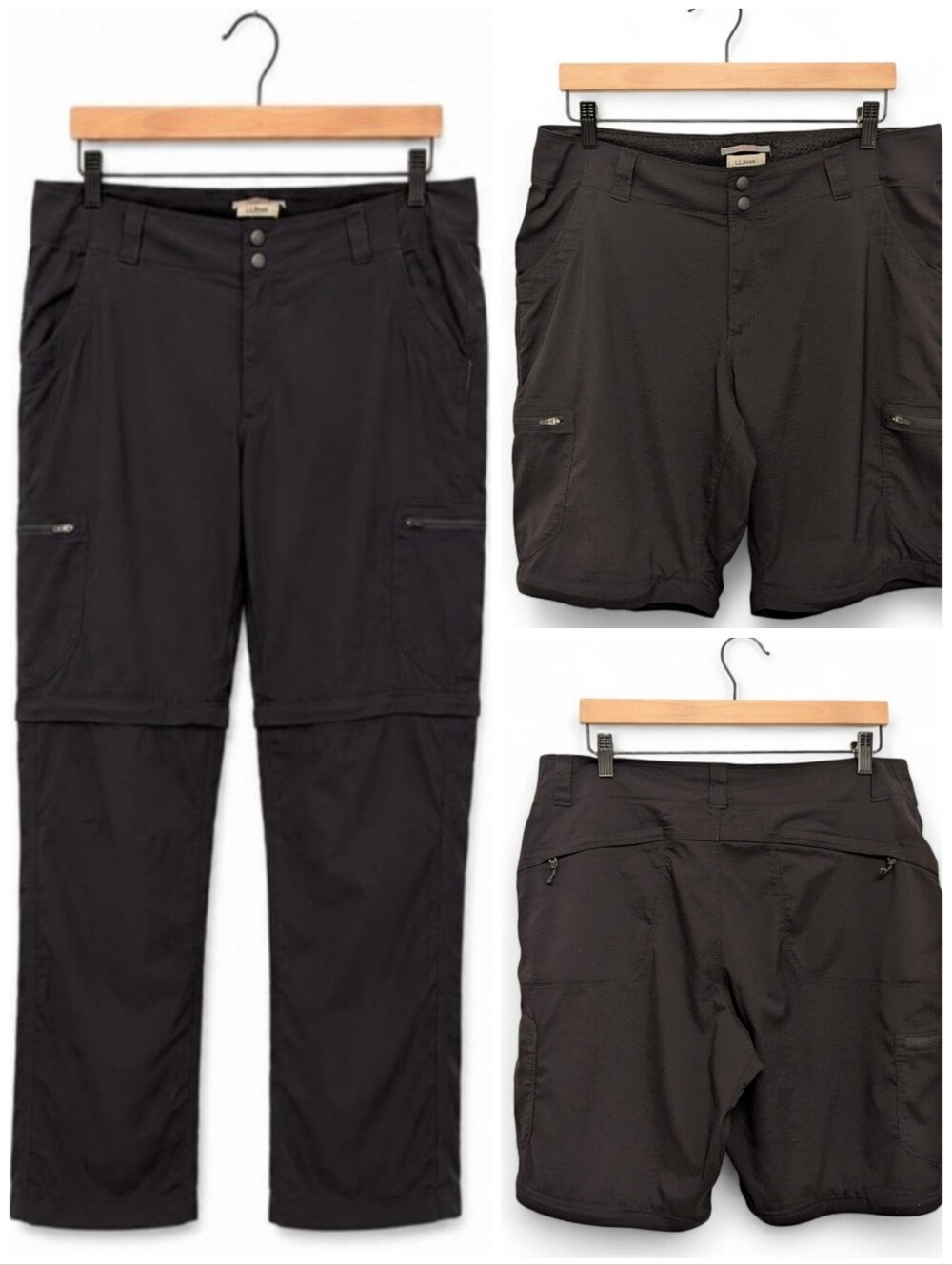 LL BEAN Convertible Hiking Pants   Shorts Black Vista Mid-Rise Straight Leg 14